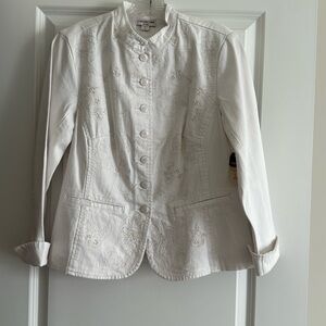 Coldwater Creek Women's White Embroidered denim Jacket